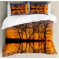 thumbnail image 1 of Nature Decor King Size Duvet Cover Set, Landscape from Mother Earth Sunset by the Lake with Fall Trees Forest Image, Decorative 3 Piece Bedding Set with 2 Pillow Shams, Multicolor, by Ambesonne, 1 of 3