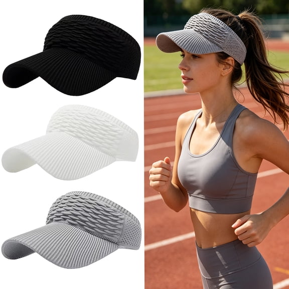 Women Sun Visor Hat, Knitted Quick Dry Empty Top Wide Brim Summer Beach Golf Sports Visor, 3Pcs