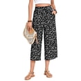 thumbnail image 6 of VDJ Womens Summer Wide Leg Capris Pants High Elastic Waist Loose Long Flowy Palazzo Work Pants Cropped Trouses with Pockets Size S, 6 of 8