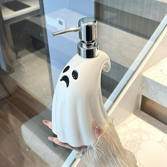 Halloween Cute Ghost Hand Sanitizer Bottle Ceramic Soap Dispenser , Bathroom Pressed Bottle for Bathroom Decor Hotel Decorative Hand Pump Refillable Soap Dispenser 400ml/13.5oz