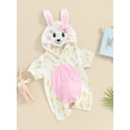 thumbnail image 3 of Bslissey Baby Girls Bunny Jumpsuit 3M 6M 12M 18M Cute Carrot Print Short Sleeve Button Hooded One Piece Rompers Newborn Infant Casual Easter Clothes Boydsuit, 3 of 9