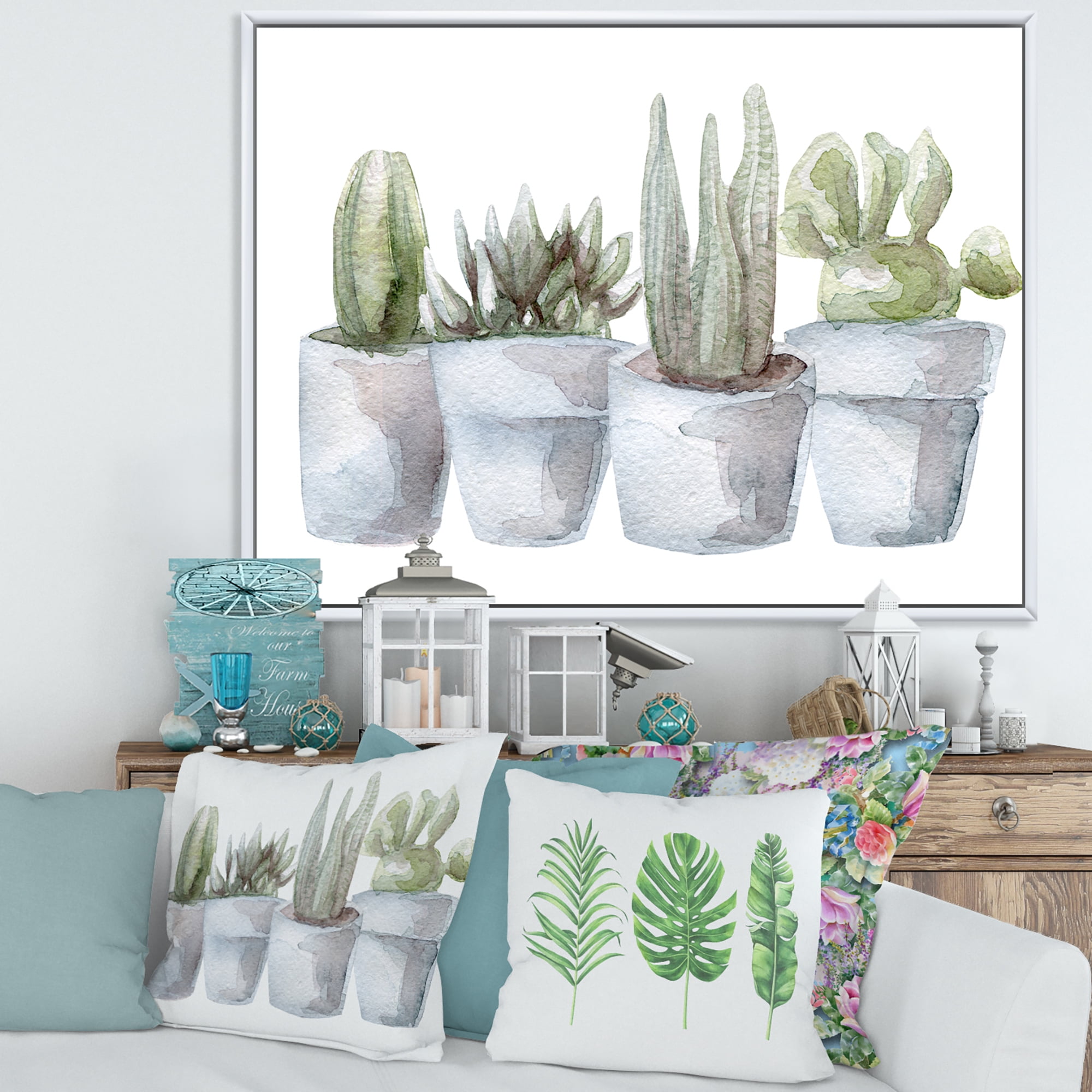 Designart 'Succulent and Cactus House Plants V' Farmhouse Framed Canvas Wall Art Print