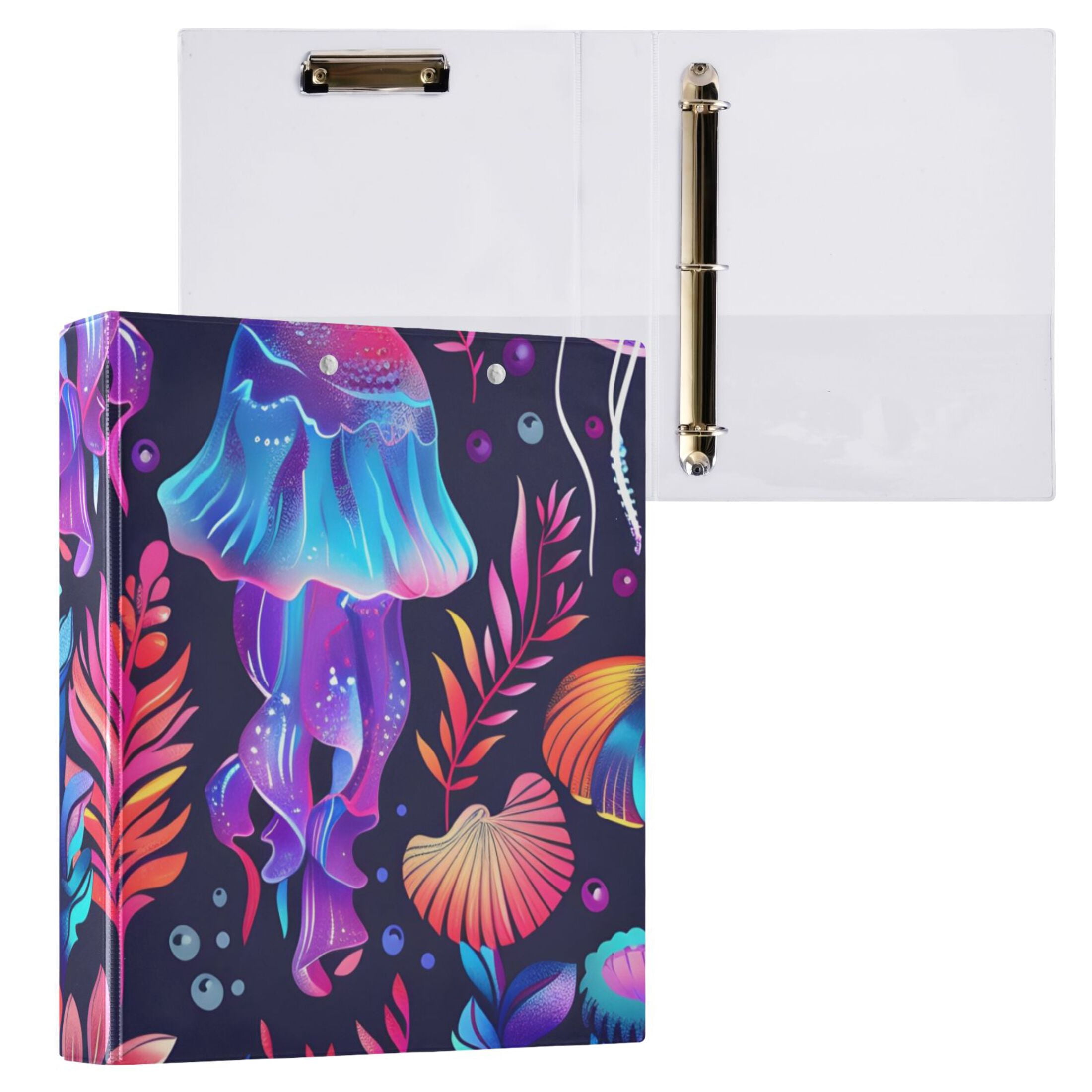 Jellyfish Leaves Colorful 3 Ring Binders 1.5 inch Hardcover File Folders with Interior Pockets A4 Size Organizer for School Office Hospital