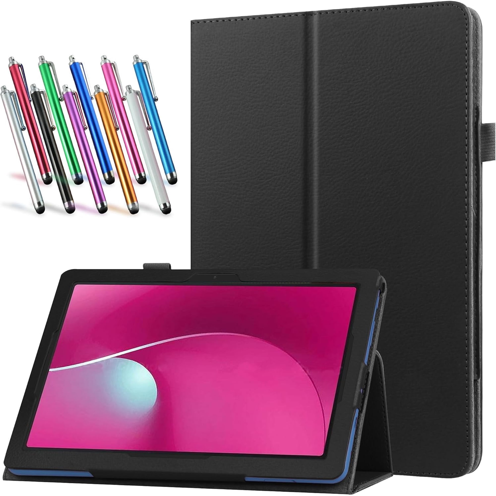 elitegadget Case for T-Mobile REVVL Tab 2 5G 10.1 Inch Tablet 2025 Released - Lightweight Folio PU Leather Cover with 1 Random Stylus (Black)