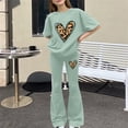thumbnail image 3 of KVPLBQFD Girls Summer 2 Piece Outfit Heart Embellished Short Sleeve Top + Stretchy Flared Pants Set for Teens Girl Fashion Vacation Travel Clothes, 3 of 7