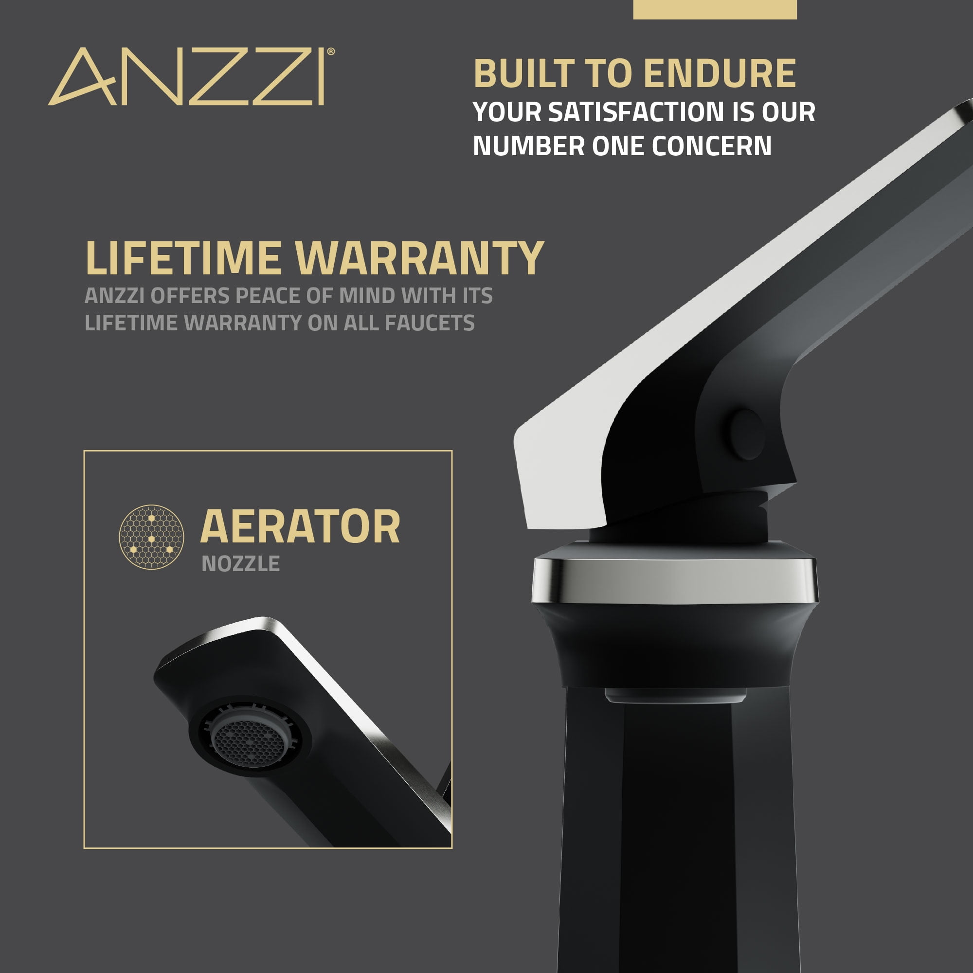 ANZZI Single Handle Single Hole Bathroom Faucet With Pop-up Drain in Matte Black & Brushed Nickel