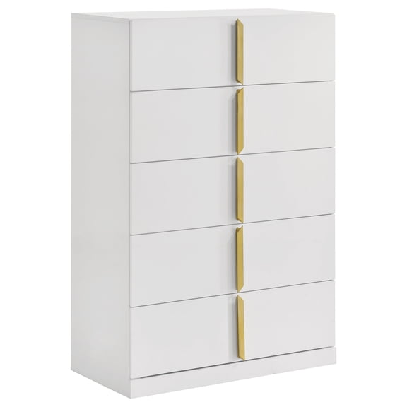 Ines 5-drawer Bedroom Chest of Drawers White High Gloss