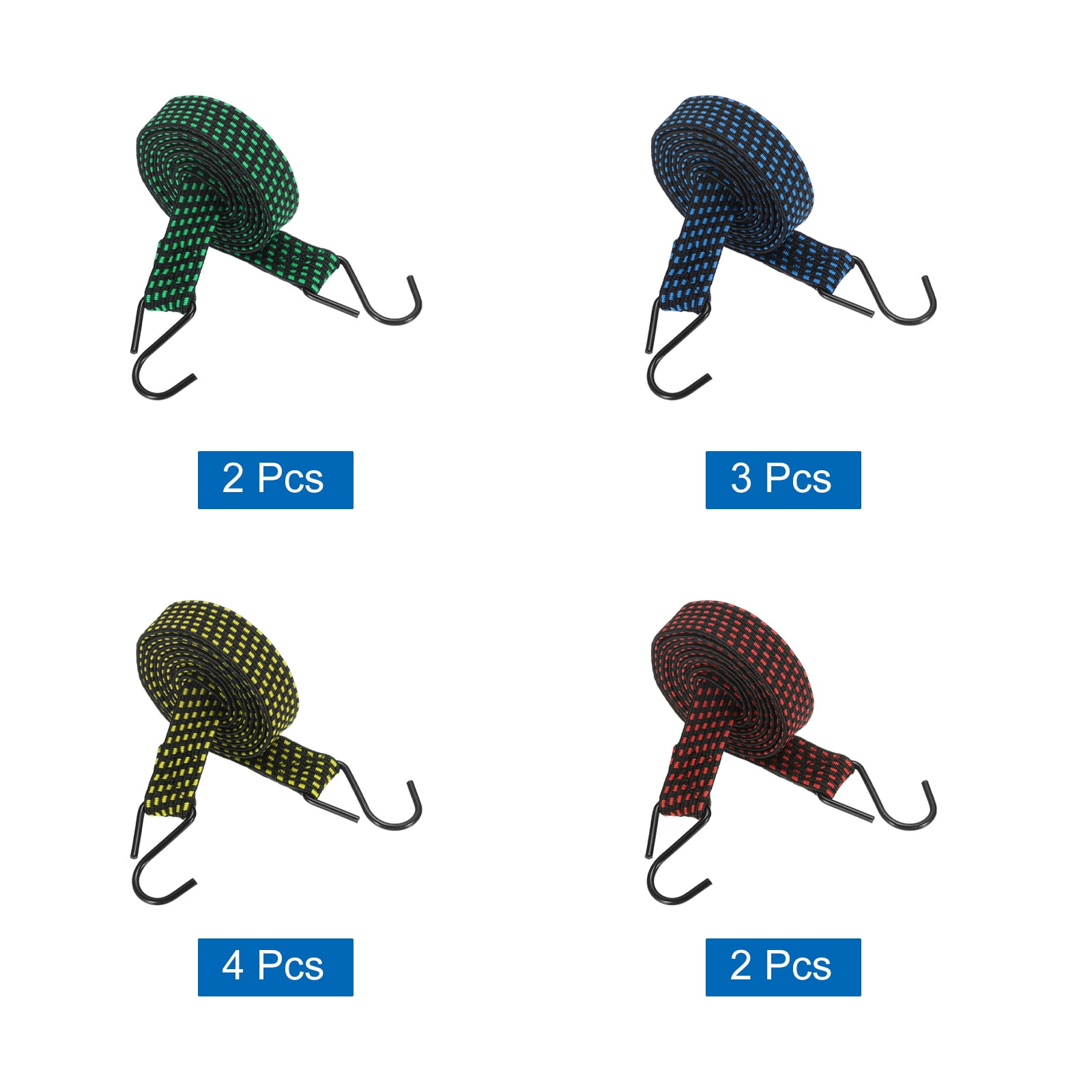 10Pack Bungee Cords, 78.74" Length Bungee Cords with Hooks 0.98" Width Adjustable Flat Elastic Rubber Bungee Straps for Luggage, Roof Racks, Tarpaulin, Moving Cargo, Camps, Tarps