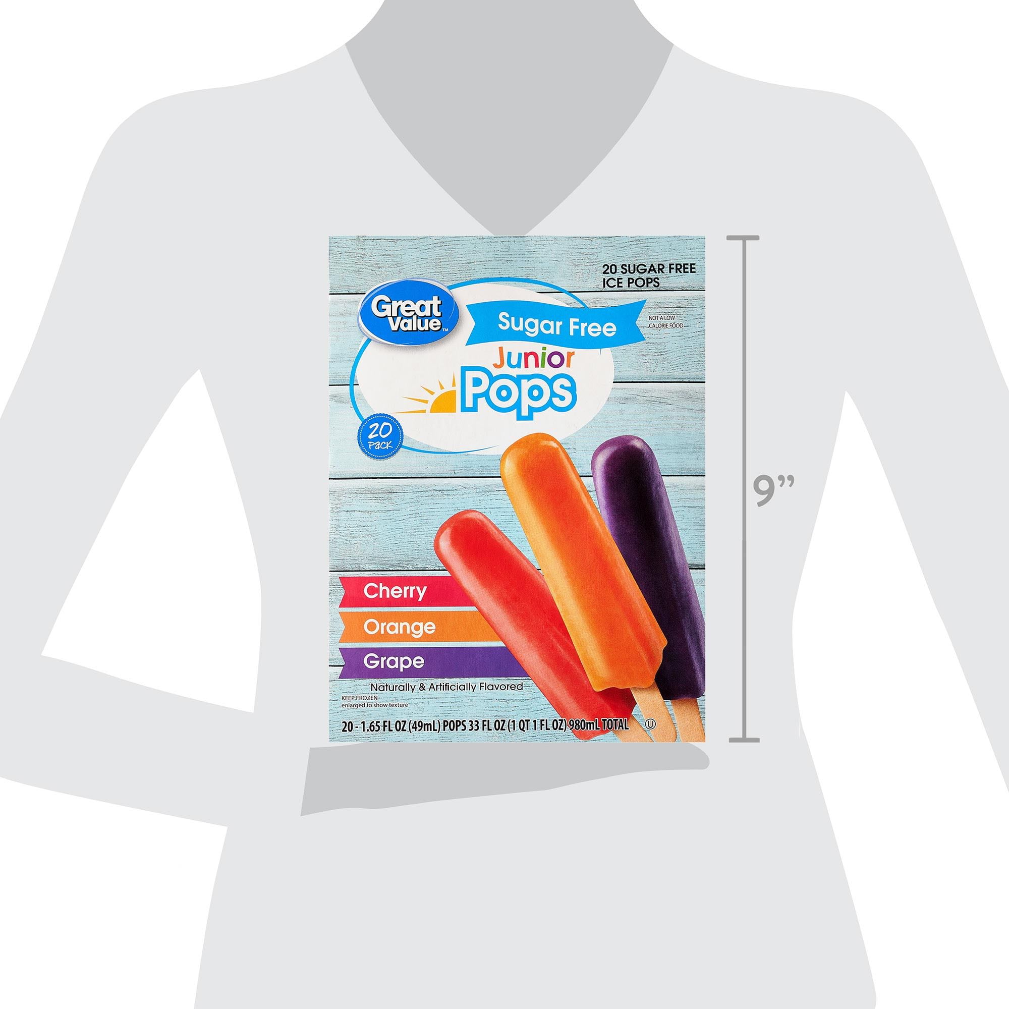 Great Value Sugar Free Variety Flavor Junior Ice Pops, 1.65 fl oz, 20 Pack (Frozen)