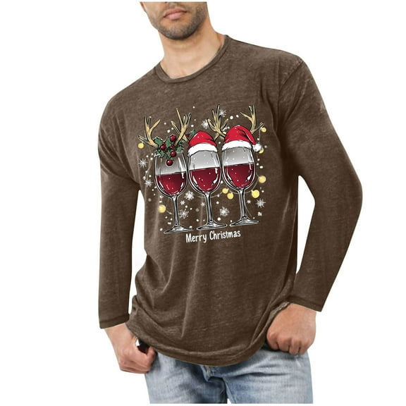 ZHYou Mens Christmas Round Neck T Shirts Long Sleeve Printed Casual Fashion Elastic Pullover Tops Tees