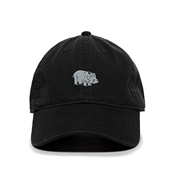 Tech Design Hippopotamus Baseball Cap Embroidered Cotton Adjustable Dad Hat Black