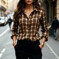 thumbnail image 7 of cocolona Womens Classic Shirts Plaid Color Block Long Sleeve Blouses Collared Button Down Business Work Tops Fall Outfits, 7 of 7