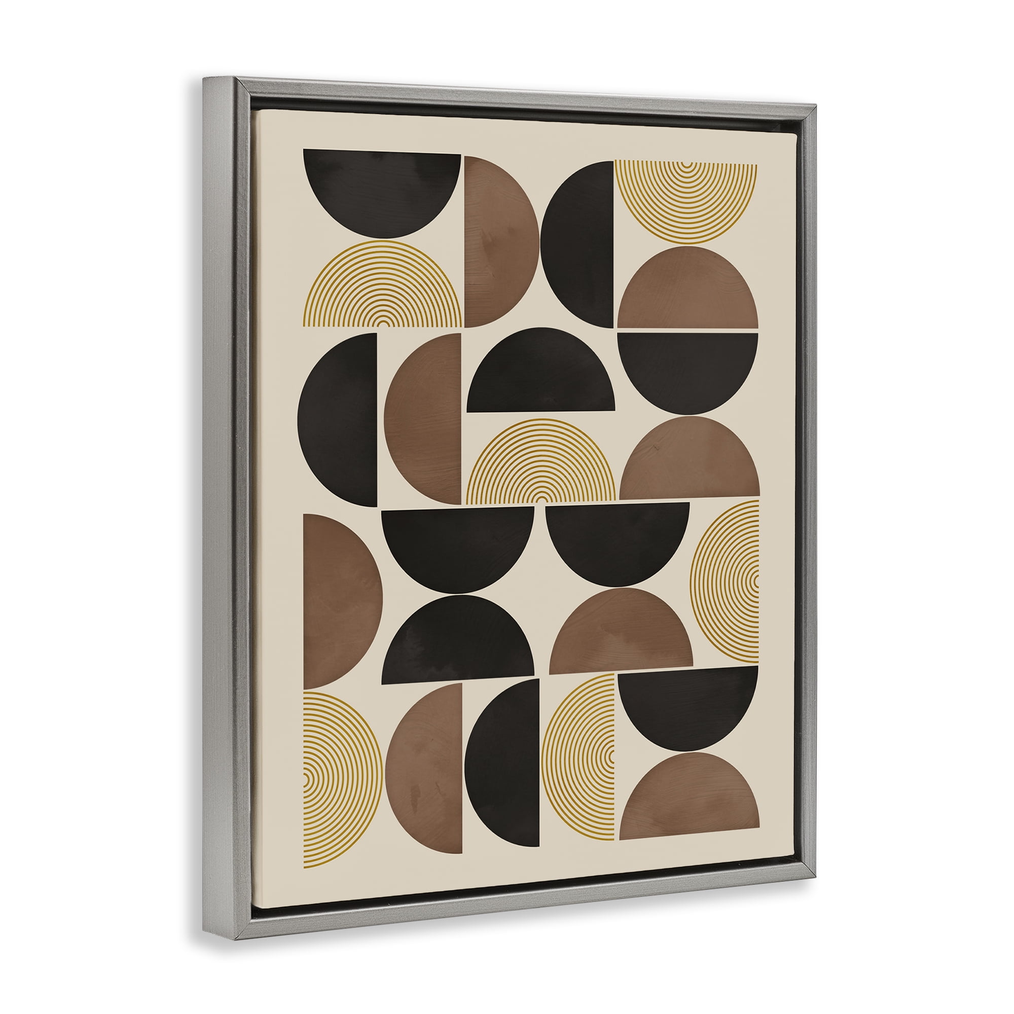 Stupell Industries Midcentury Neutral Geometric Abstract Painting Gray Floater Framed Canvas Art Print Wall Art, 25 x 31