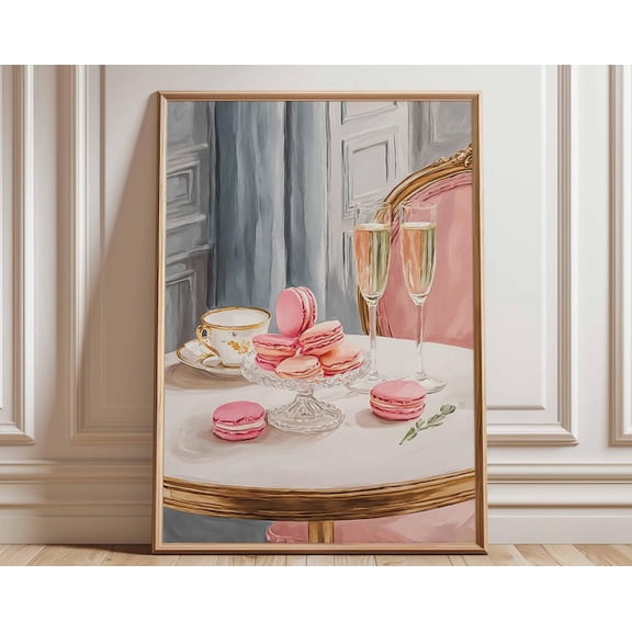 Paris Cafe Macaron Champagne Wall Art Print, Unframed Paper Poster 8x10in