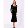 thumbnail image 4 of DARING DIVA Square Neck Long Sleeve Cocktail Mermaid Midi Velvet Dress XL Black, 4 of 6