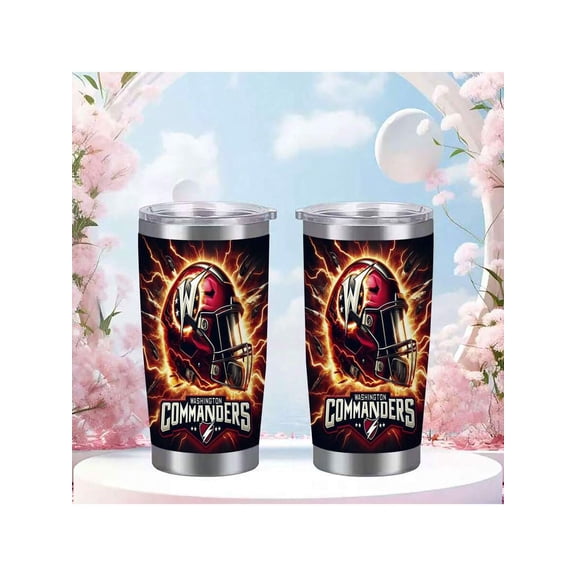 Washington Commanders 20oz Tumbler with Lightning Pattern, Stainless Steel Double Wall Vacuum Insulated Travel Mug with Spill Proof Lid, NFL Fan Birthday or Christmas Gift