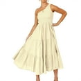 thumbnail image 1 of Vestido largo Qarigey estético Sin mangas plisado un hombro Albaricoque S AP011089-17, 1 of 6