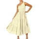 thumbnail image 1 of Vestido largo Qarigey estético Sin mangas plisado un hombro Albaricoque S AP011089-17, 1 of 6