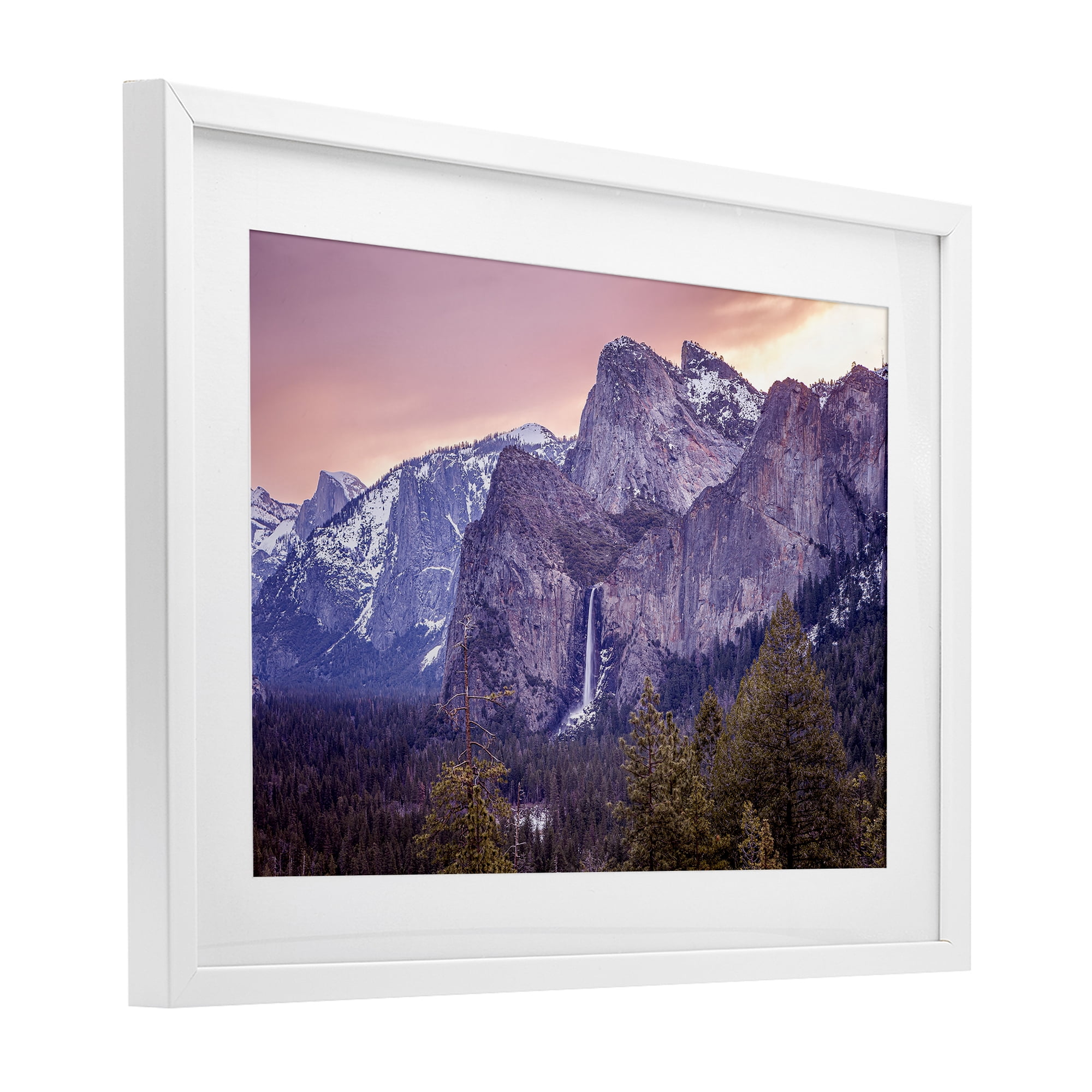 Stupell Industries Majestic Mountain Waterfall Sunset White Framed Print Under Glass, design by Shelley Carlisle