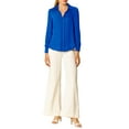 thumbnail image 3 of MODA NOVA Juniors Elegant V Neck Point Collar Long Sleeve Smooth Satin Blouse, 3 of 7