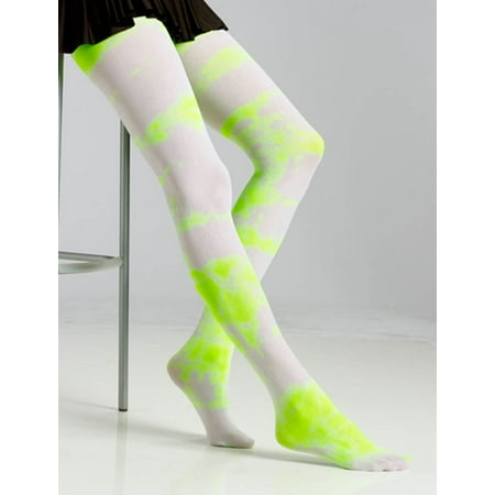 green yellow TIE DYE STOCKINGS 80s fairy witch adult girls teen womens