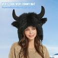 thumbnail image 6 of QQAMB Faux Fur Trooper Hat for Women Men Furry Buffalo Hat with Horns Furry Earmuff Winter Trooper Hats Fluffy Earflap Hat, 6 of 6