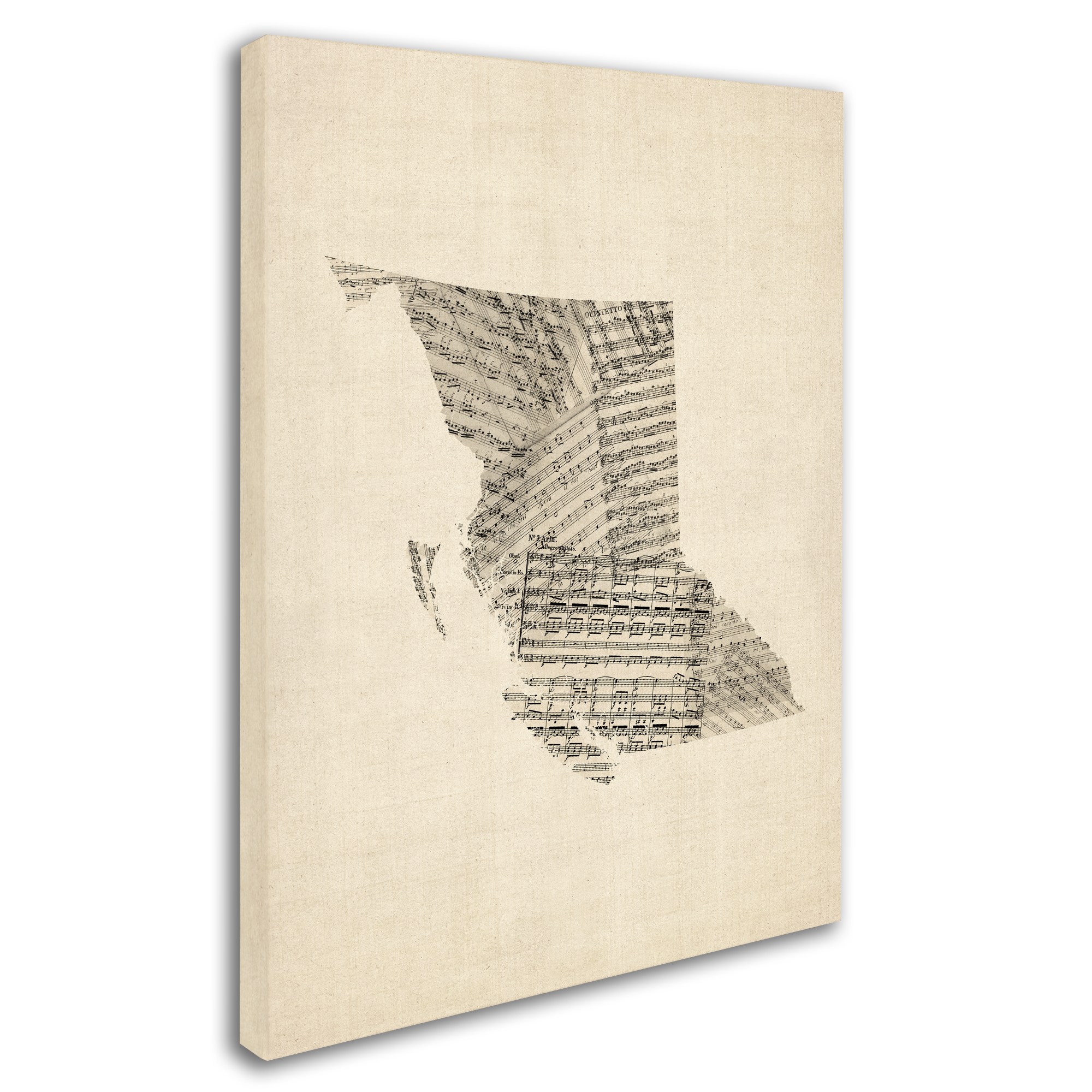 Trademark Fine Art "Old Sheet Music Map of British Columbia" Canvas Art by Michael Tompsett