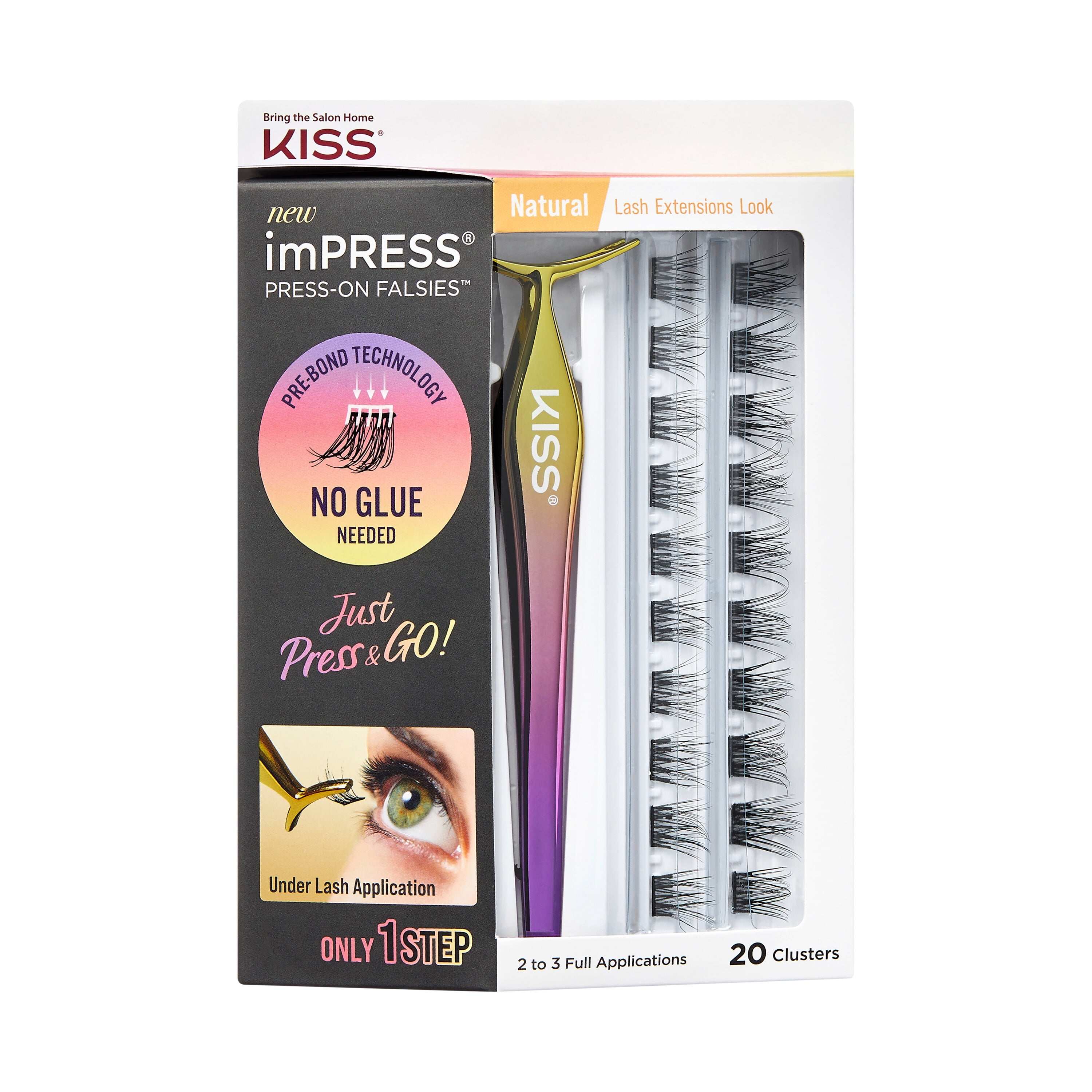 KISS imPRESS Press-On Falsies Eyelash Clusters Kit, Natural, Black, 20 Clusters