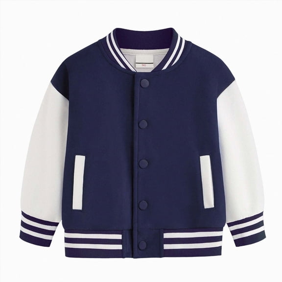 Gubotare Boys Girls Letterman Jacket, Kids Varsity Bomber Jacket, Lightweight Baseball Jackets Button Down Coat School Outwear 1-10T Dark Blue,Size 3-4 Years