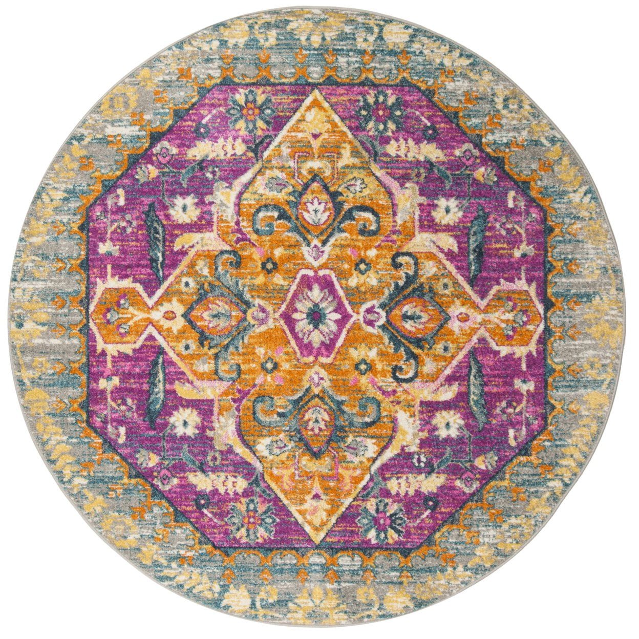 SAFAVIEH Madison Karissa Floral Runner Rug, Light Grey/Fuchsia, 2'3" x 12'