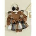 thumbnail image 4 of Musuos Baby Girls Romper Dress 3 6 12 18M Long Sleeve Ruffle Houndstooth Print Patchwork Romper with Headband, 4 of 10