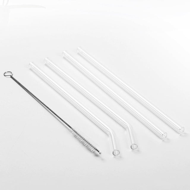 Ensemble de Pailles en Verre Borosilicaté, Pailles Réutilisables Résistantes à la Chaleur, Pailles en Verre Anti-Rouge à Lèvres, Écoresponsables, Pailles Durables pour Boissons Chaudes et Froides, Brosse de Nettoyage Incluse, Non Toxique