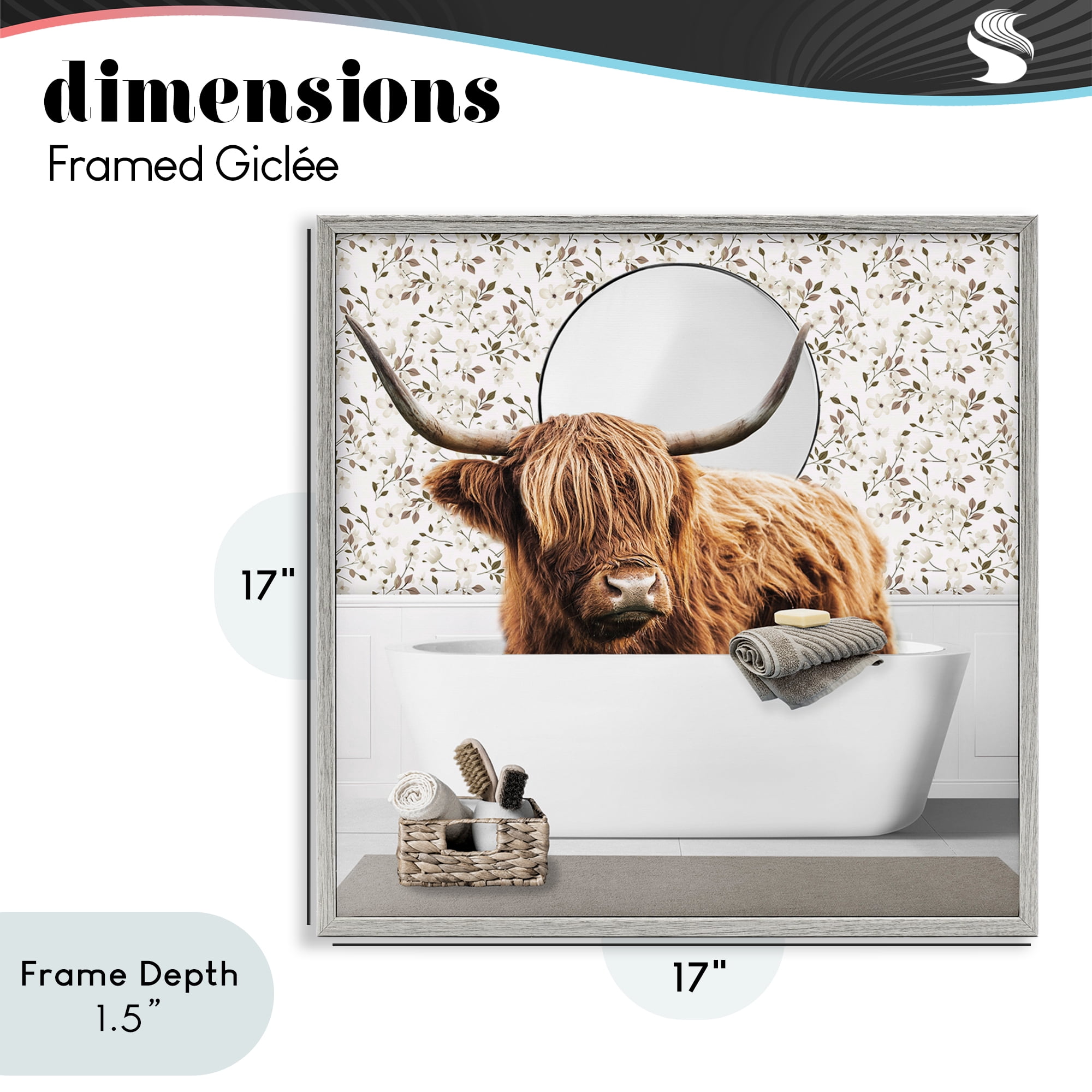 Stupell Industries Boho Cattle Bath Time Gray Framed Giclee Art, design by CAD Designs