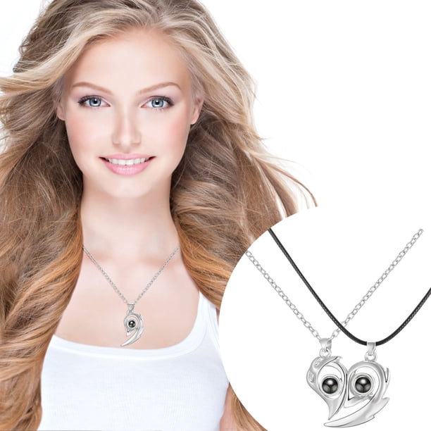 Collar para mujer, Joyas para mujer, Joyas para mujer Collar magnético de atracción para parejas con proyección de costura de corazón en 100 idiomas. Te regalo un collar.