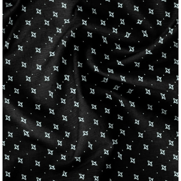 Soimoi Pure Silk Black Fabric By the Yard - 42 Inch Wide - Geometric Material - Artistic and Modern Patterns for Various Uses Printed Fabric