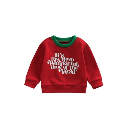 

Sunisery Kids Toddler Baby Boys Girls Christmas Sweatshirt Letter Print Crewneck Pullover Sweater Long Sleeve Tops Red 2 12-18 Months