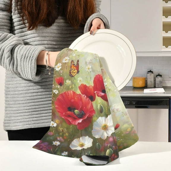 BZSMCE Kitchen Towels Creative Watercolor Blossom Painting Pattern Durable Kitchen Towel