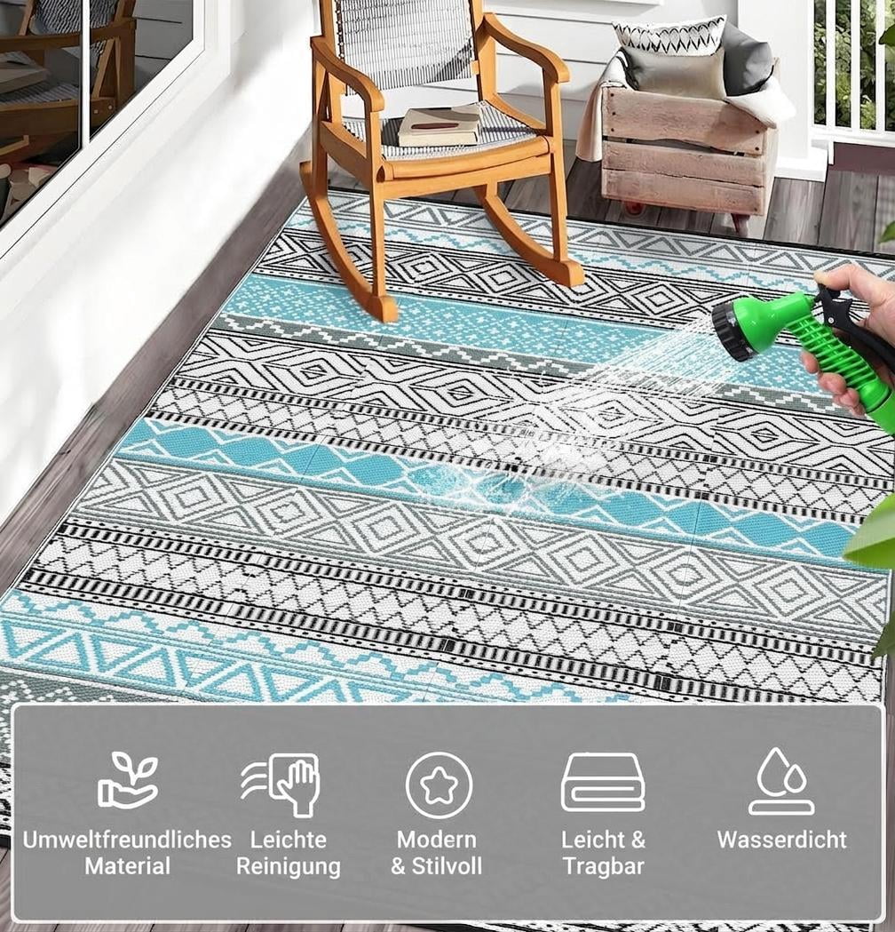 Nanan 10x20 Outdoor Plastic Rug,Portable Plastic Outdoor Rug, Waterproof & UV Resistant, Non-Slip, Easy to Clean for Camping, Patio, Garden, Beach, Picnic, Multicolor