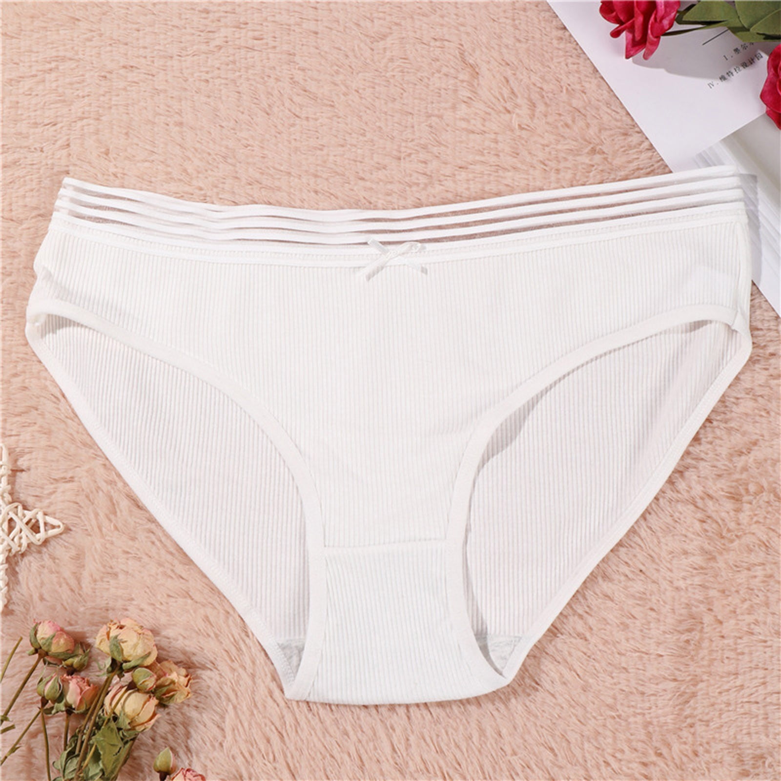 eczipvz Womens Underwear Cotton Ladies Panties Ice Silk Seamless Panties  Solid Color Lace Panties Low Waist Ribbon Briefs White,XL