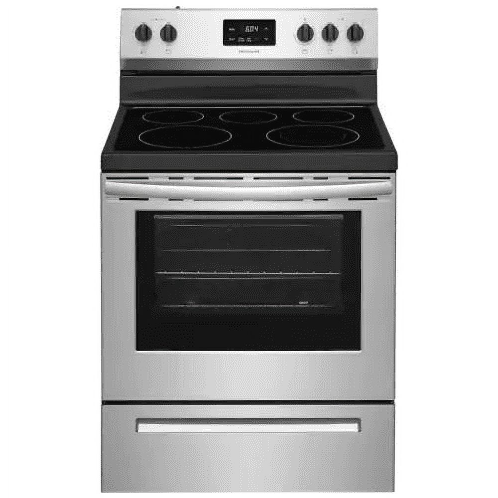 Frigidaire FCRE3052AS Electric Range, 30", Stainless Steel, 5 Elements, Glass Top ,Manual Clean Oven, 3000 Watt Quick Boil Element, Store-More™ Storage Drawer, SpaceWise® Expandable Element, Keep Warm Zone, Oven Capacity 5.3 CuFt, Product Dimensions HxWxD (in) 46 9/16" x 29 7/8" x 25 3/4", Product Weight (lb) 147.25 - image 2 of 7