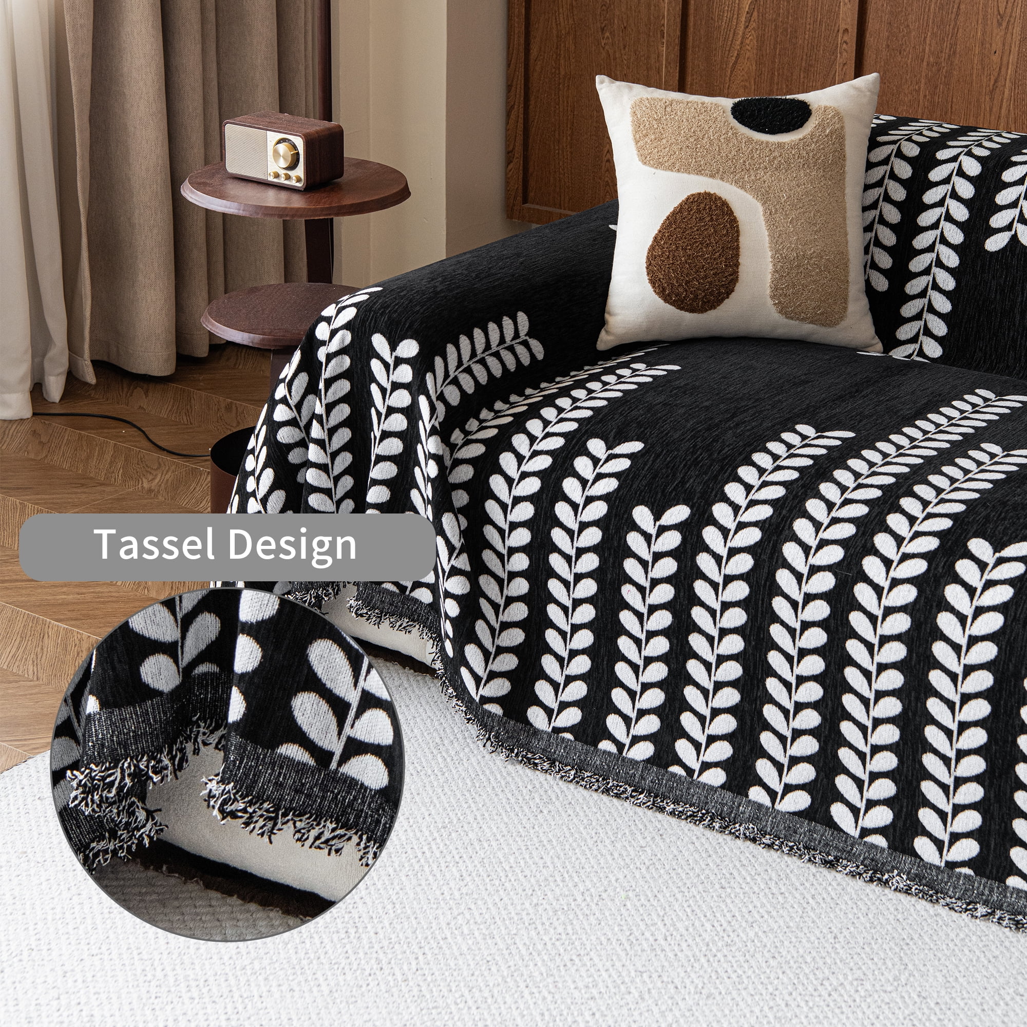 Smuge Sofa Cover Couch Cover Protector Slipcover, L Shape 3 Cushion Throw Sofa Towel Furniture Cover for Dogs Cats Home Decor (71"x 150", Black)