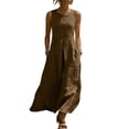 thumbnail image 3 of Afuyipoi Womens Cotton Linen Sleeveless Crew Neck Loose Maxi Dress With Pockets, Soft Breathable Flowy Long Casual Dress, Lightweight Summer Beach Vacation Dress For Women Brown Size L, 3 of 9