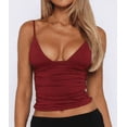 thumbnail image 1 of Gupgi Solid Color Tank Tops for Women Ruched Crop Cami Tops Sleeveless Spaghetti Strap Low Cut Camisole Summer Vest, 1 of 2