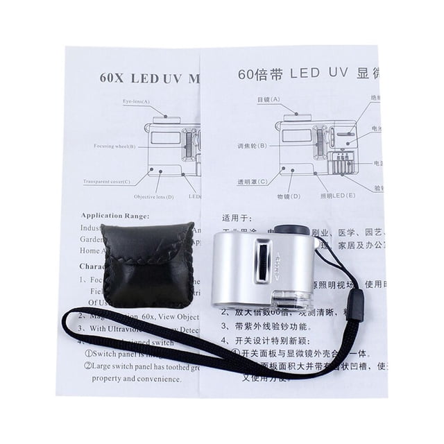 Injueey Nuevo Microscopio Eléctrico 60x Lupa LED UV Portátil Teléfono y Comunicación