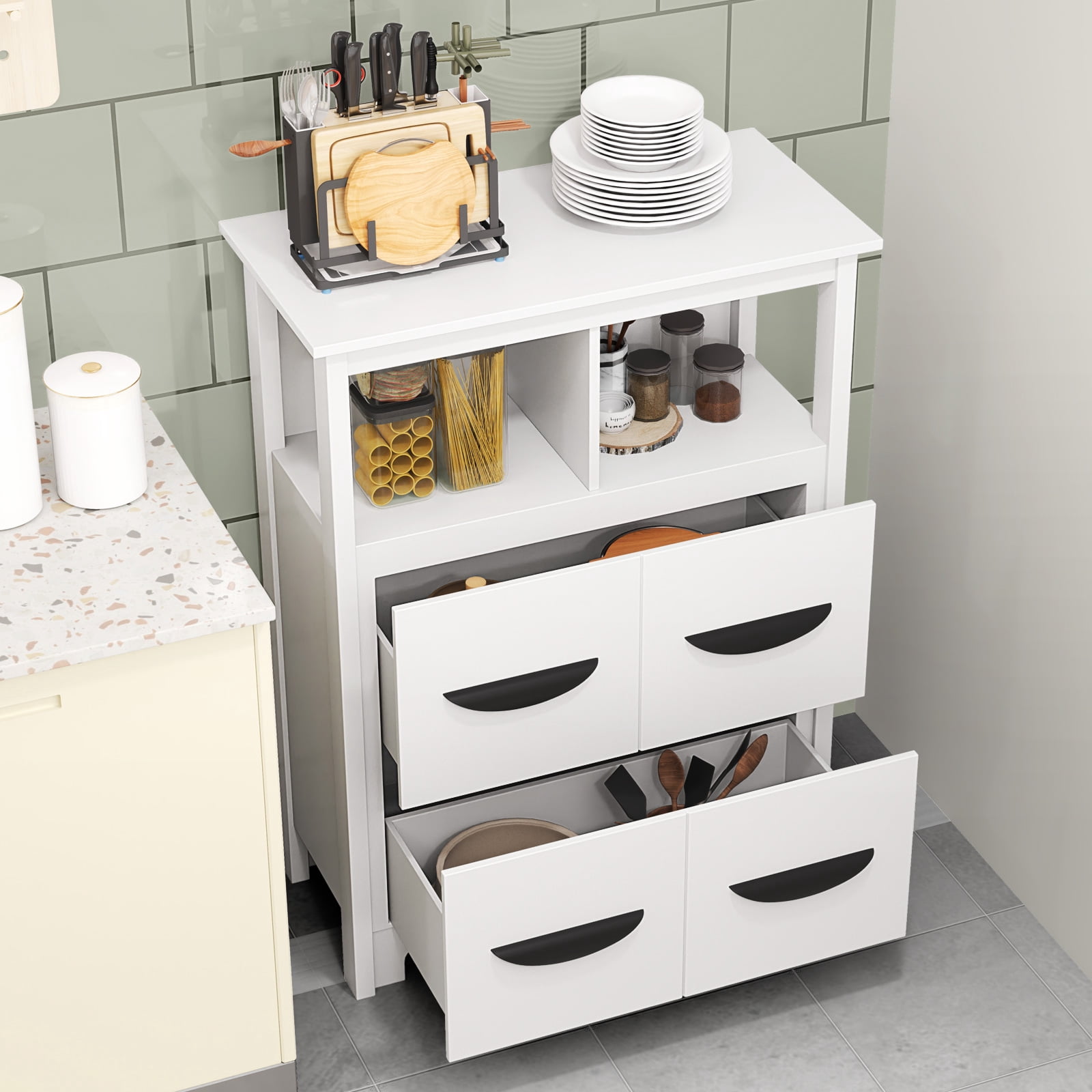 Giantex 24" Floor Cabinet, Modern Storage Cabinet, Free-standing Side Cabinet w/2 Drawers