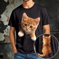 thumbnail image 2 of Mens 3D Cat Print Shirts Summer Short Sleeve Crew Neck Regular Cotton Graphic Tees Black L, 2 of 5