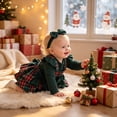 thumbnail image 5 of Ulanda Baby Girl Christmas Clothes Plaid Outfits Long Sleeve Romper Overall Skirt Dress Cute Newborn Outfit (Green, 6-9 Months), 5 of 8
