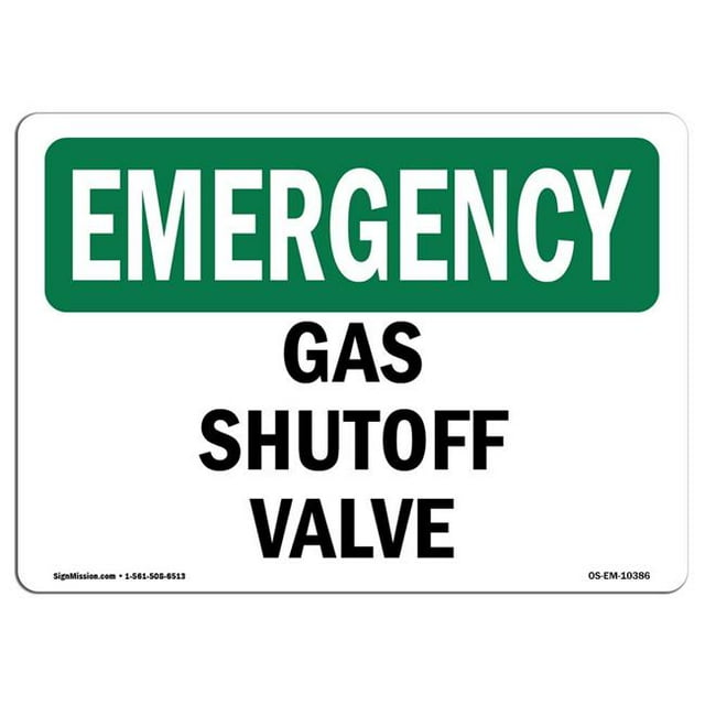 SignMission OS-EM-A-1218-L-10386 12 x 18 in. OSHA Emergency Sign - Gas Shutoff Valve