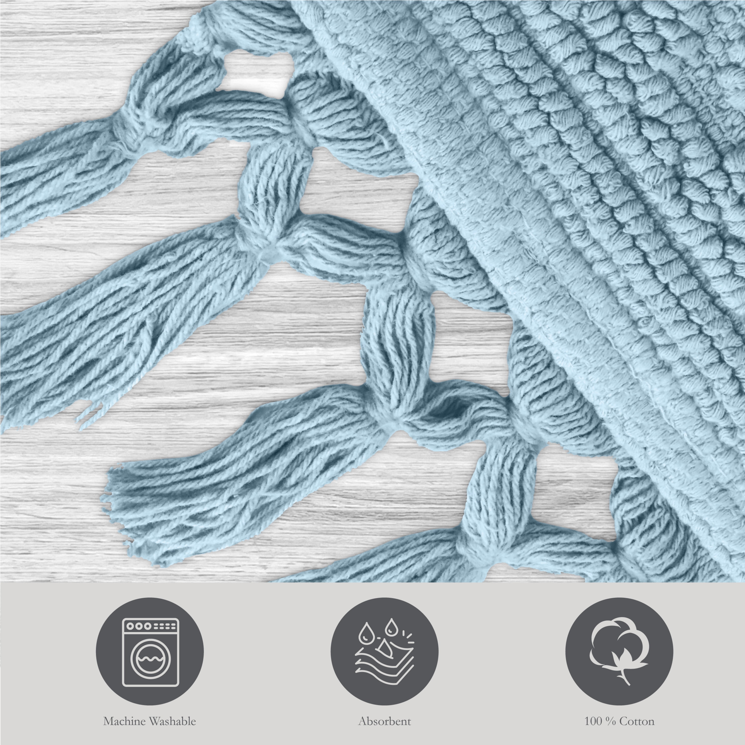 Jean Pierre Ricardo Cotton Fringe 2-Piece Bath Rug Set, Light Blue
