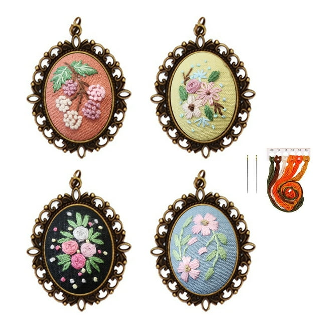 Coofit 4 Sets Embroidery Starter Kit Creative Retro DIY Charm Necklace Sweater Necklace